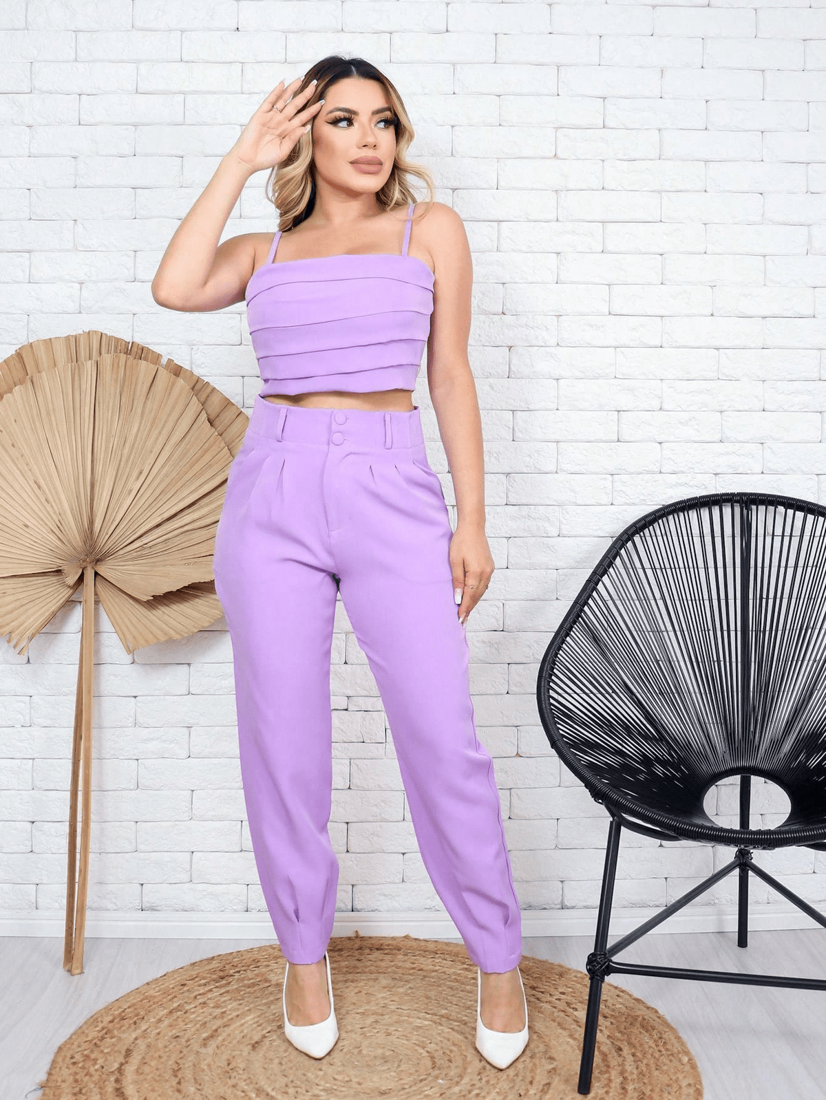 Conjunto Feminino de Camisola e Calça em Malva
