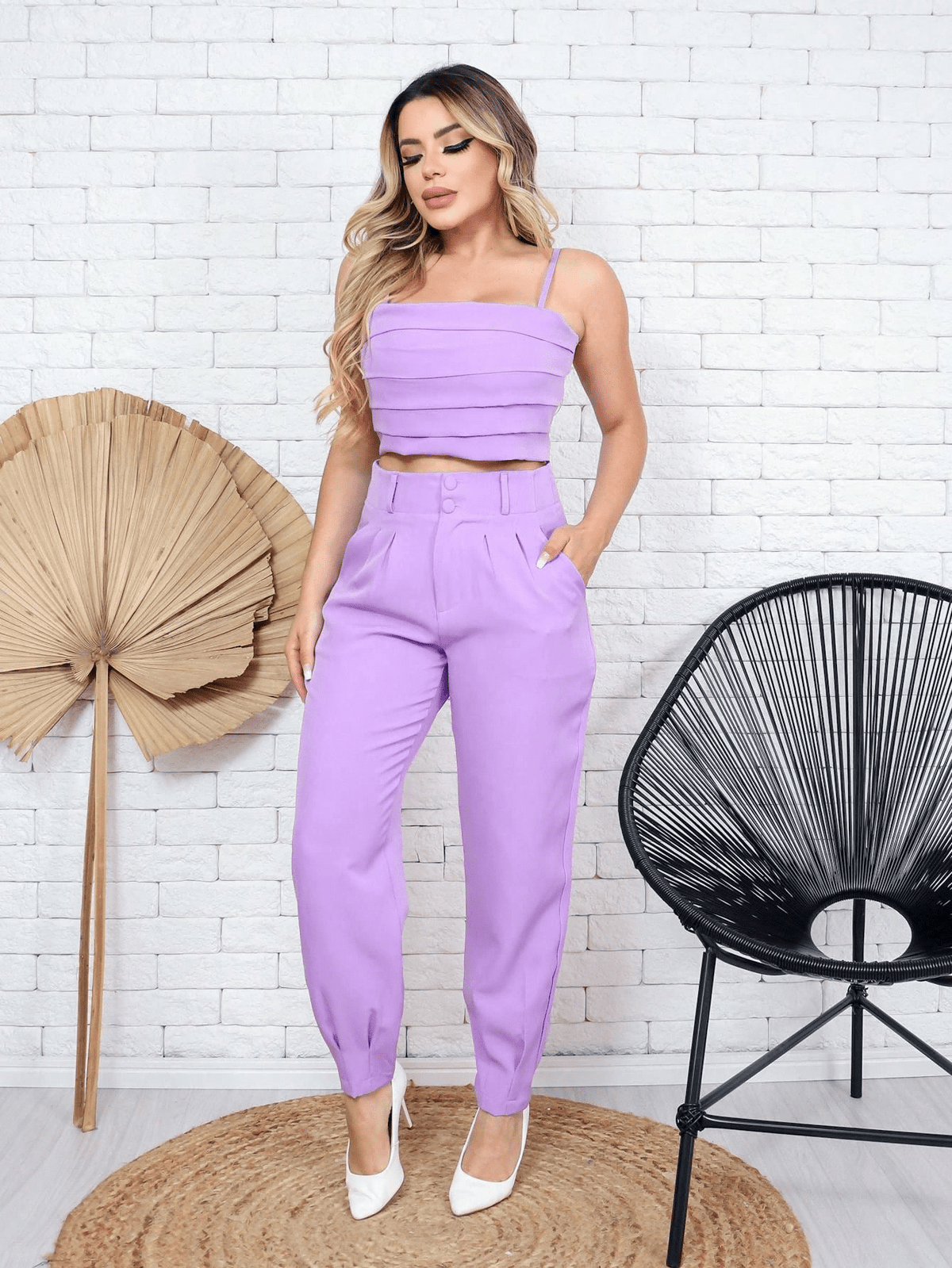 Conjunto Feminino de Camisola e Calça em Malva