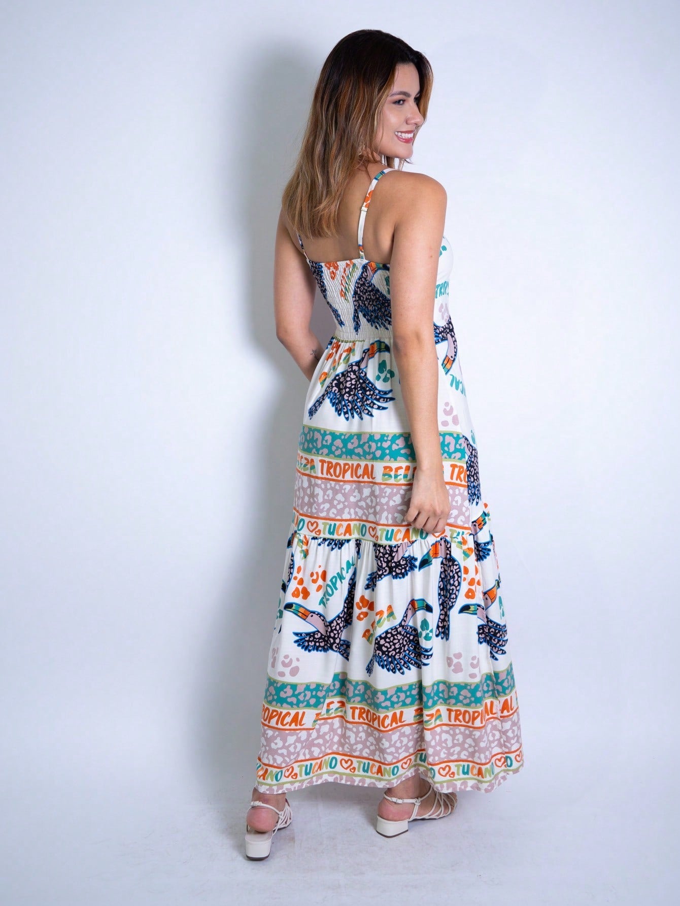 Vestido Midi Estampado em Viscolinho - Lastex e Bojo