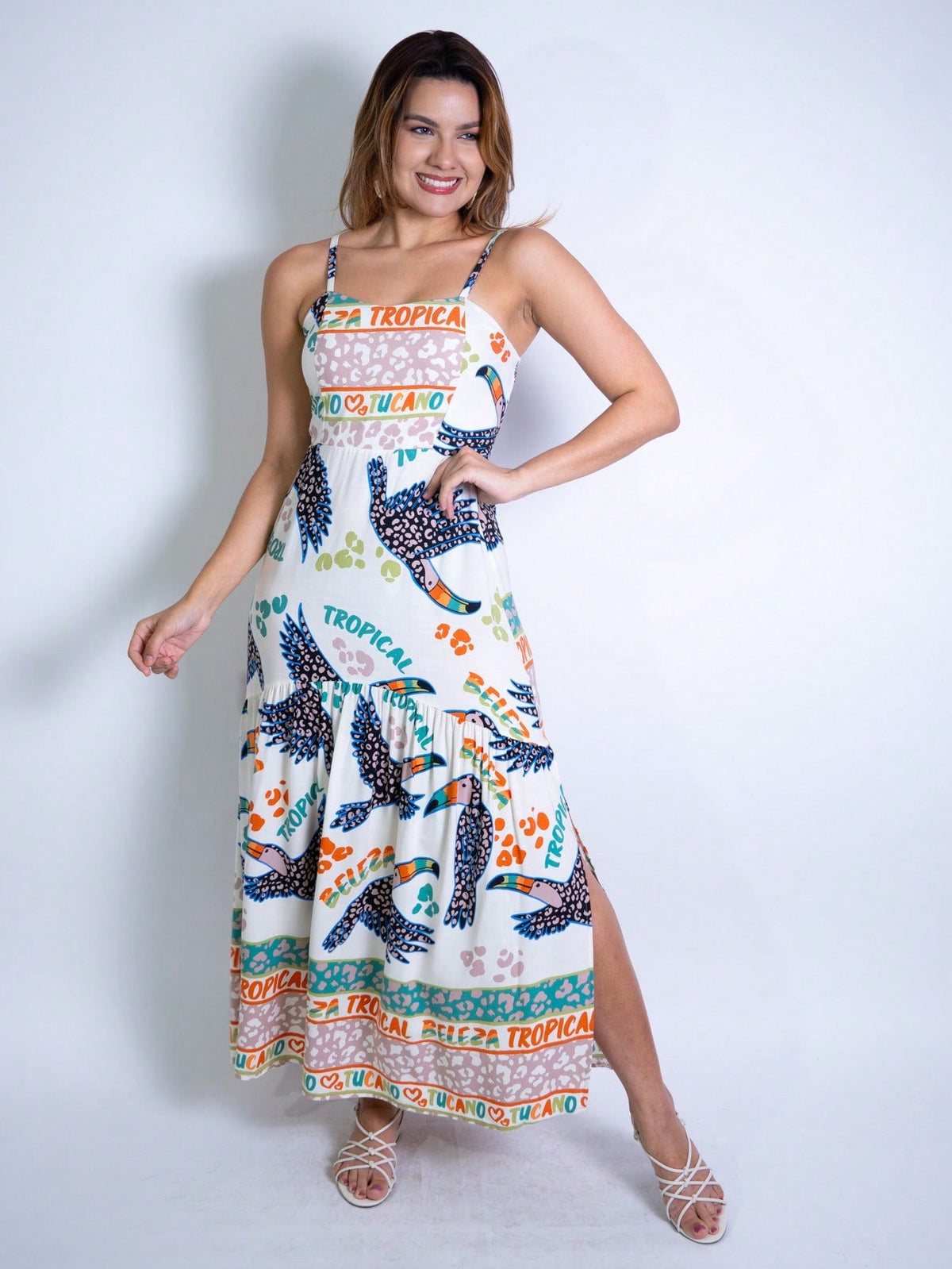 Vestido Midi Estampado em Viscolinho - Lastex e Bojo