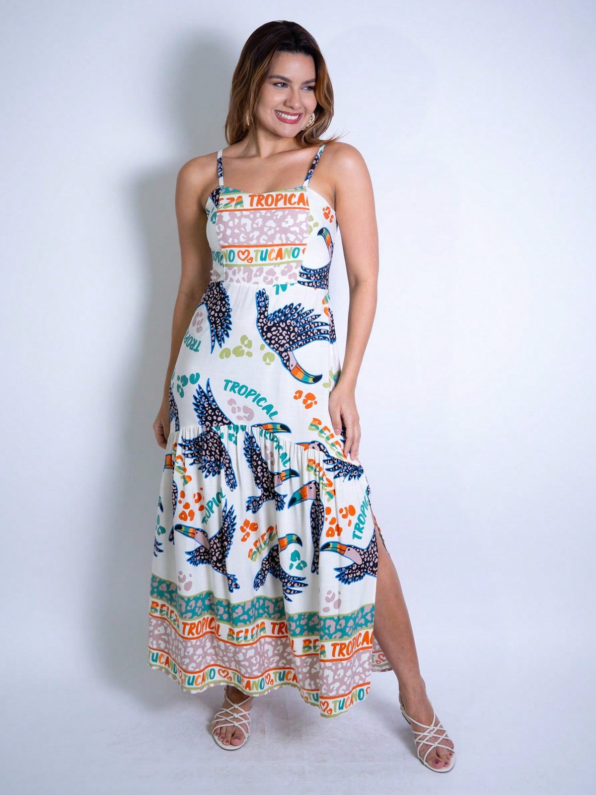 Vestido Midi Estampado em Viscolinho - Lastex e Bojo