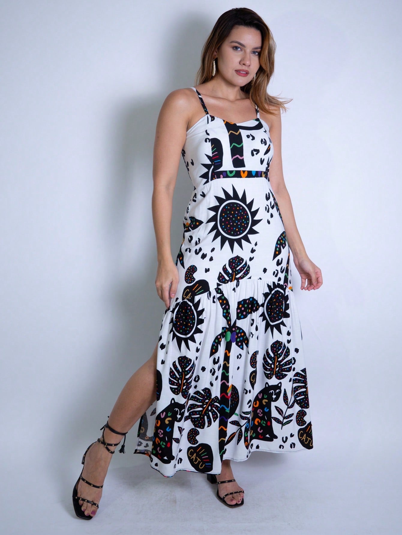 Vestido Midi Estampado em Viscolinho - Lastex e Bojo