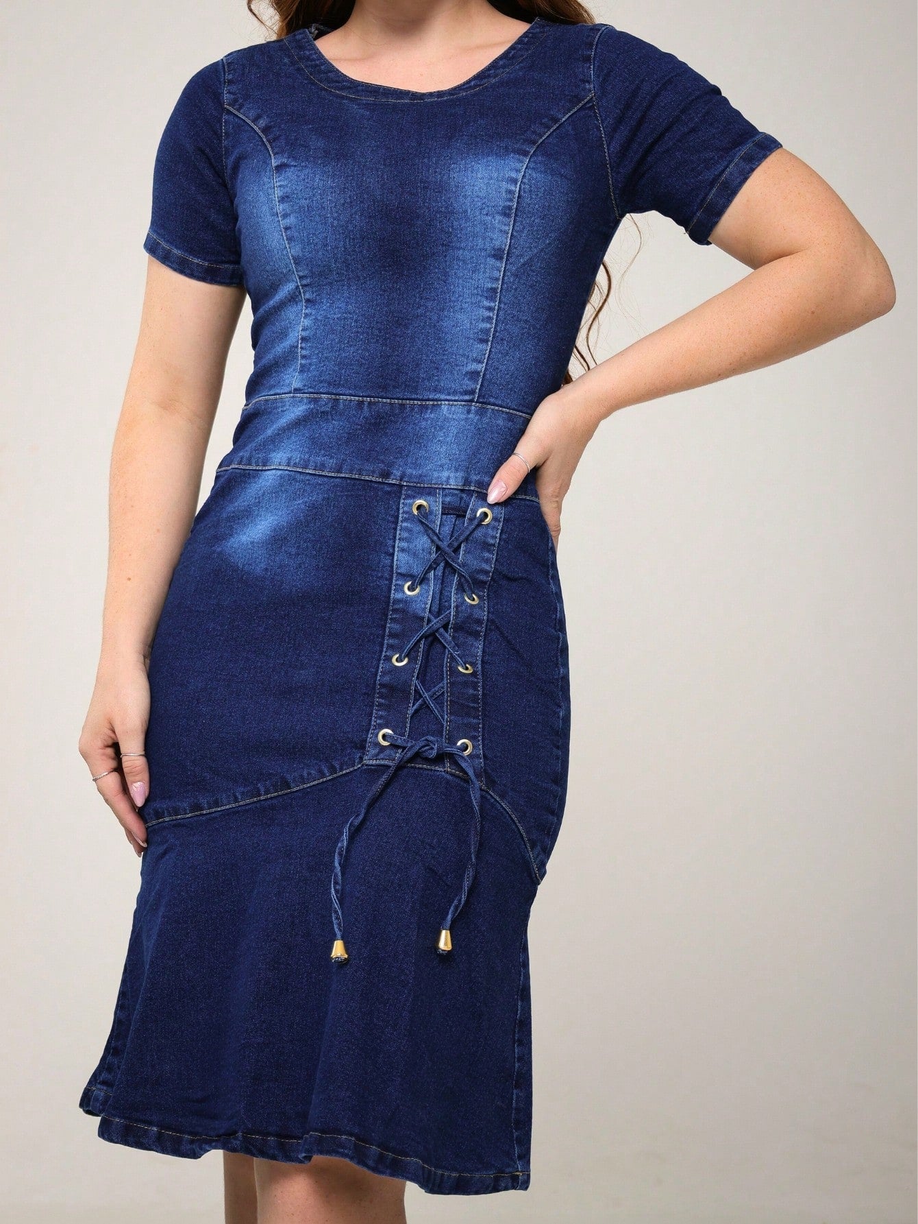 Vestido Jeans Feminino - Midi Elastano