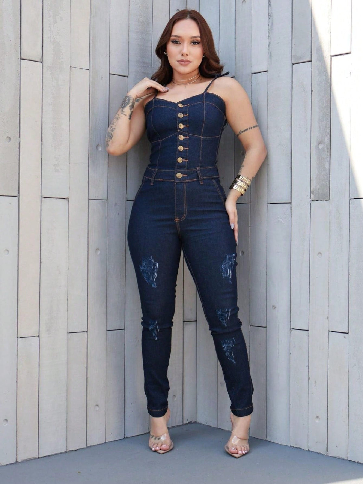 Macacão Longo Feminino - Jeans com Lycra