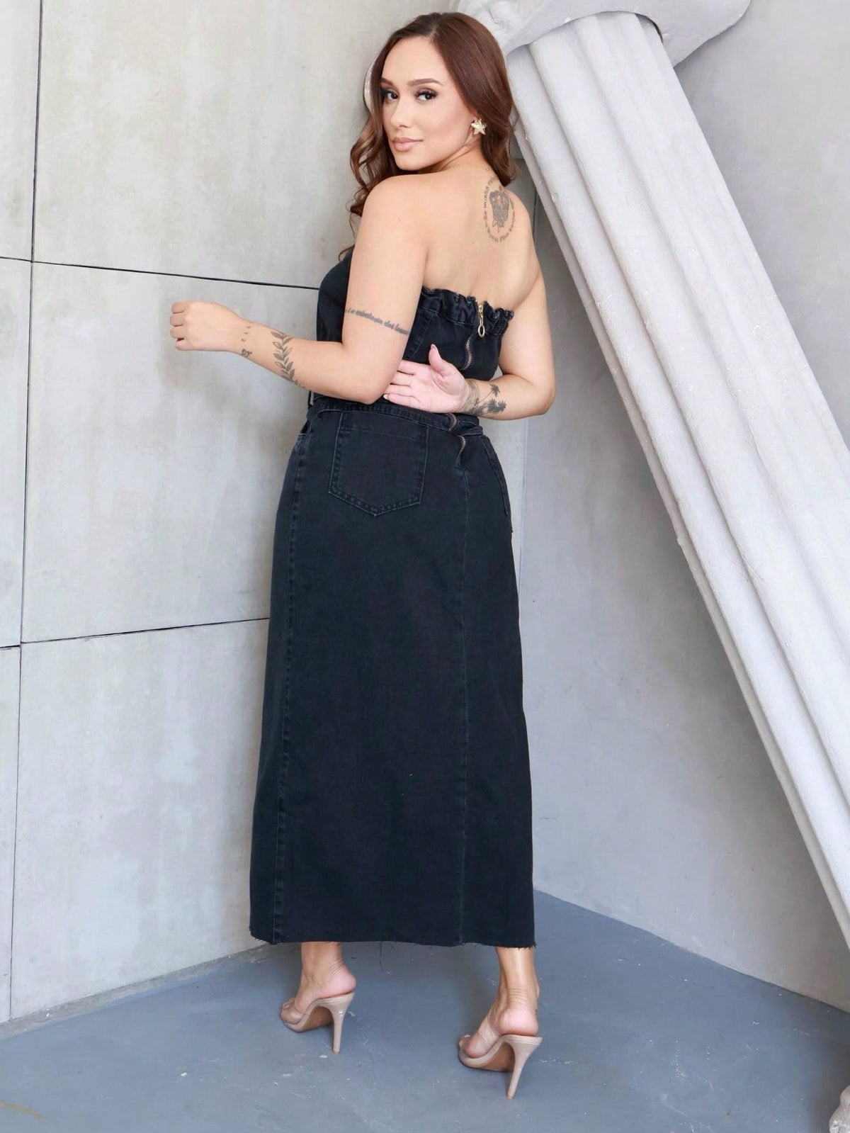 Vestido Jeans Midi com Fenda