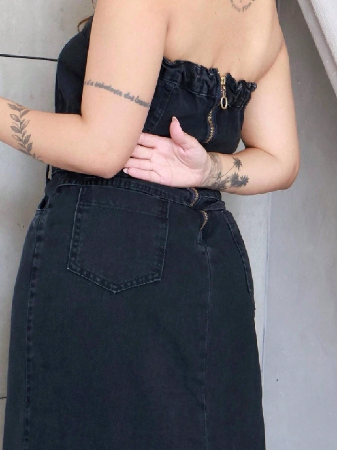 Vestido Jeans Midi com Fenda
