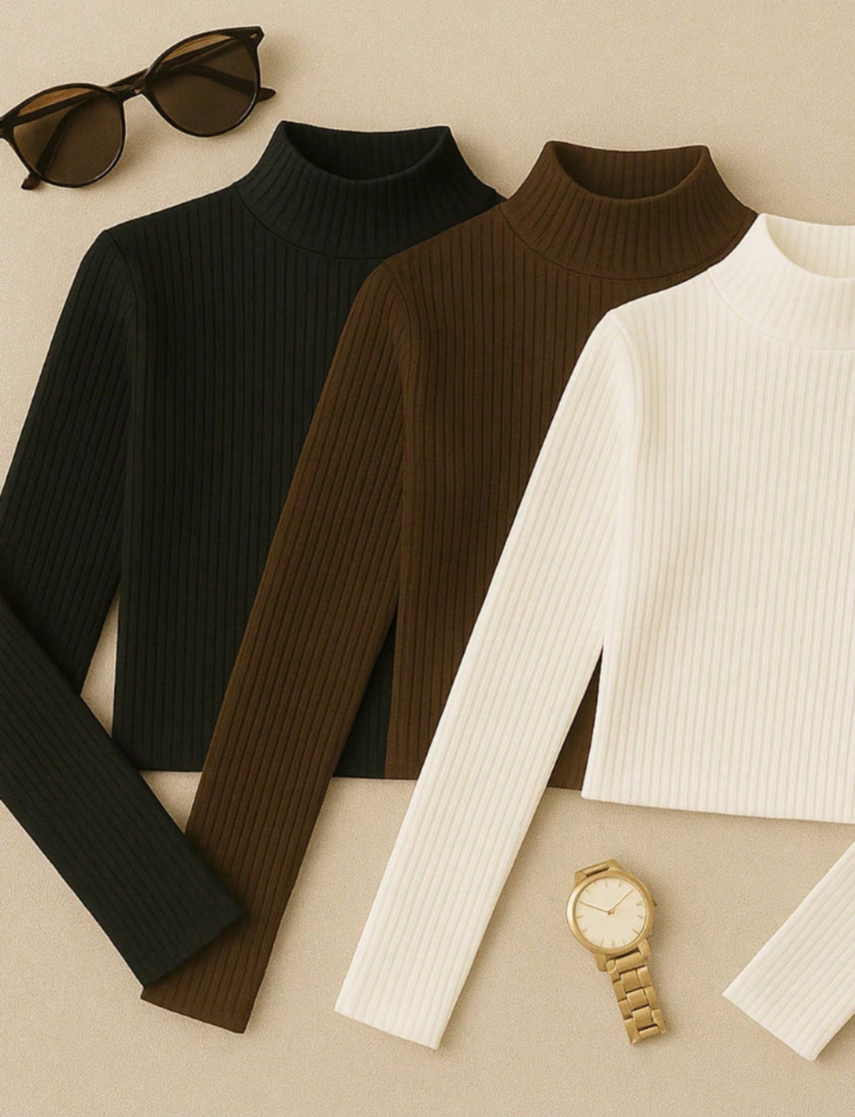 Kit 3 Blusas Cacharrel Caneladas Gola Alta