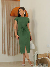 Vestido Midi Feminino Casual com Fenda Frontal