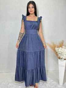 Vestido Longo Jeans com Detalhes de Luxo
