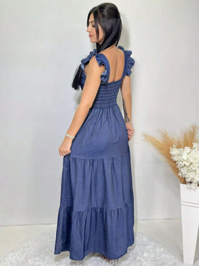 Vestido Longo Jeans com Detalhes de Luxo