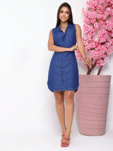 Vestido Jeans Feminino Curto - Sem Mangas