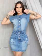 Vestido Jeans Curto Feminino com Botões