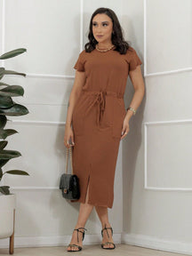 Vestido Midi Feminino Casual com Fenda Frontal