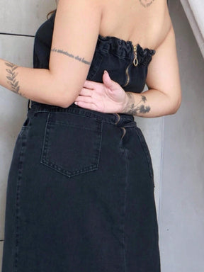 Vestido Jeans Midi com Fenda
