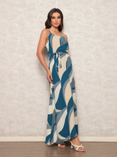 Vestido Suspensório Maxi Marrom com Estampa Geométrica